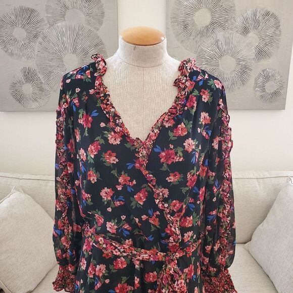 Tahari ASL Twin-Print Ruffle Dress sz 14 - Picture 6 of 16